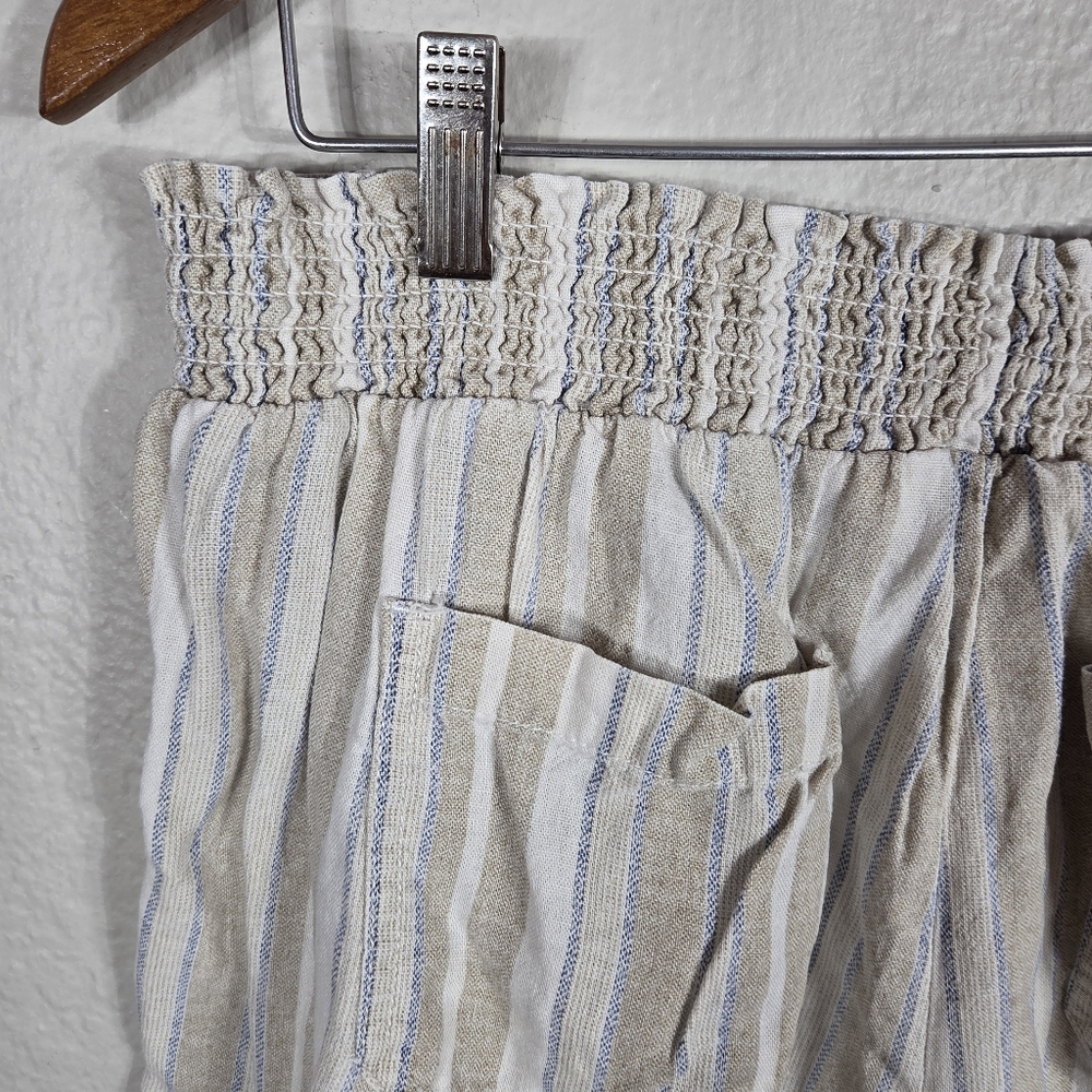 Briggs Ladies' Linen Blend Short Size Large Cream Striped Embroidered - Picture 8 of 16